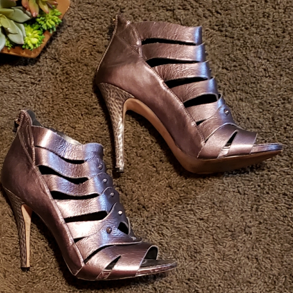 White House Black Market Open Toe Silver Metallic